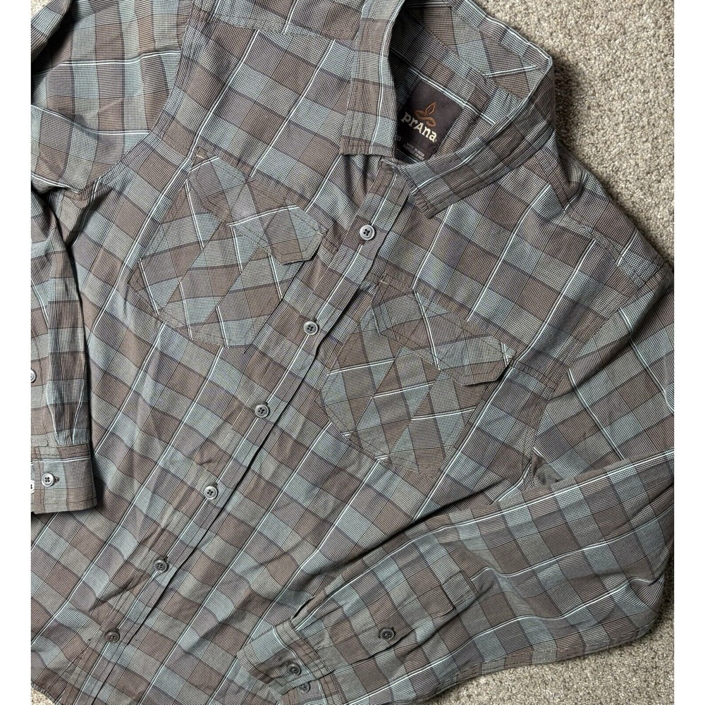 Prana Mens Large Long Sleeve Button Up Shirt Vented Plaid Organic Cotton Blend